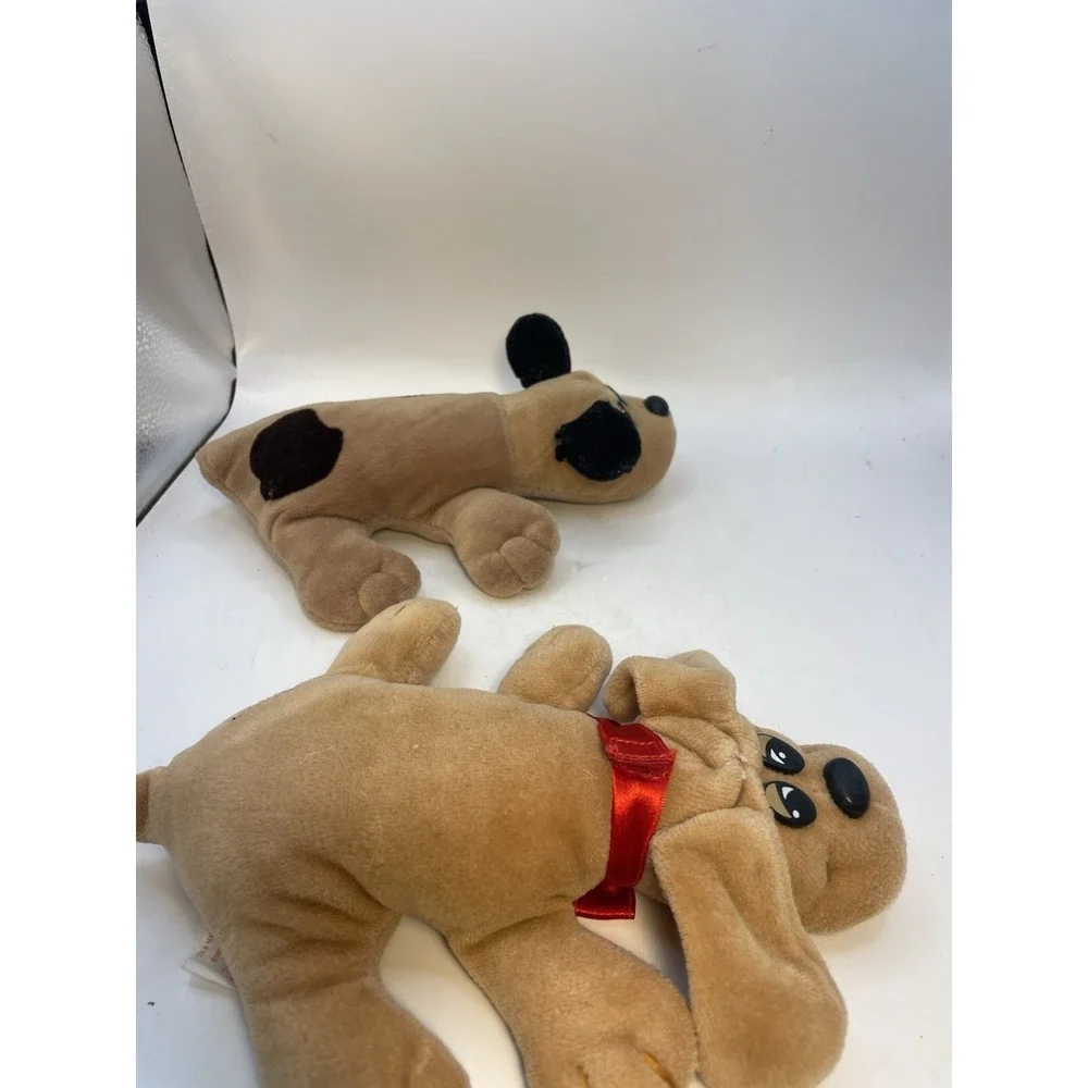 2 Tonka Pound Puppies Brown With Brown Spot And Tan With Red Ribbon